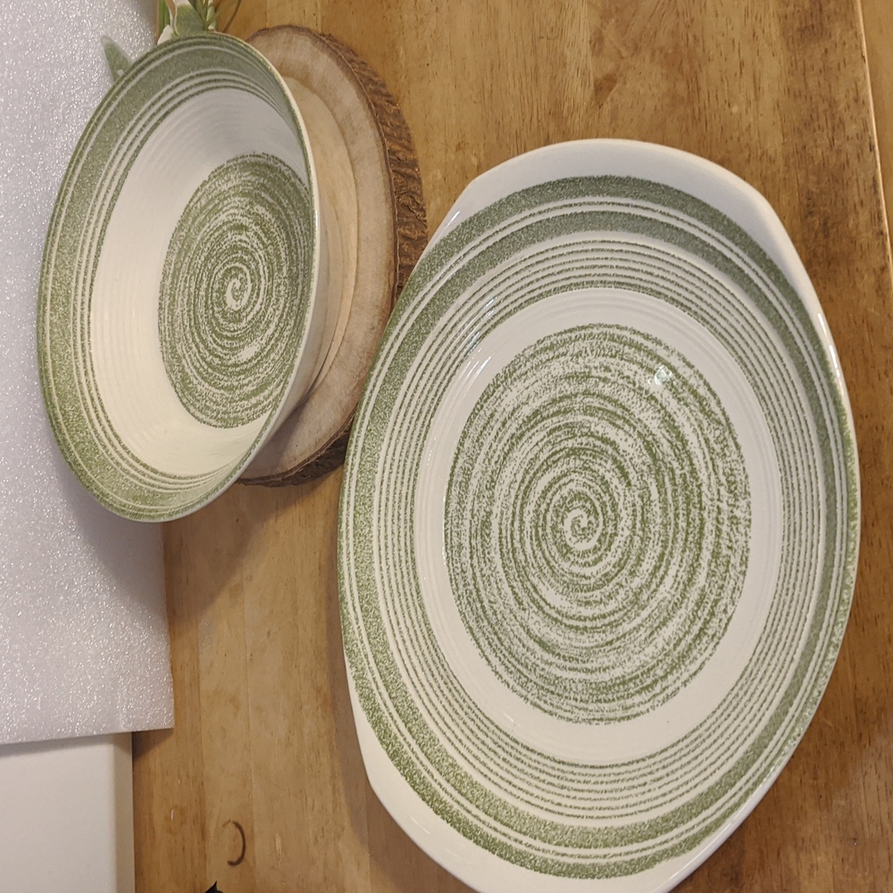 Vintage Max Schonfeld El Verde Ironstone Serving Bowl and Platter